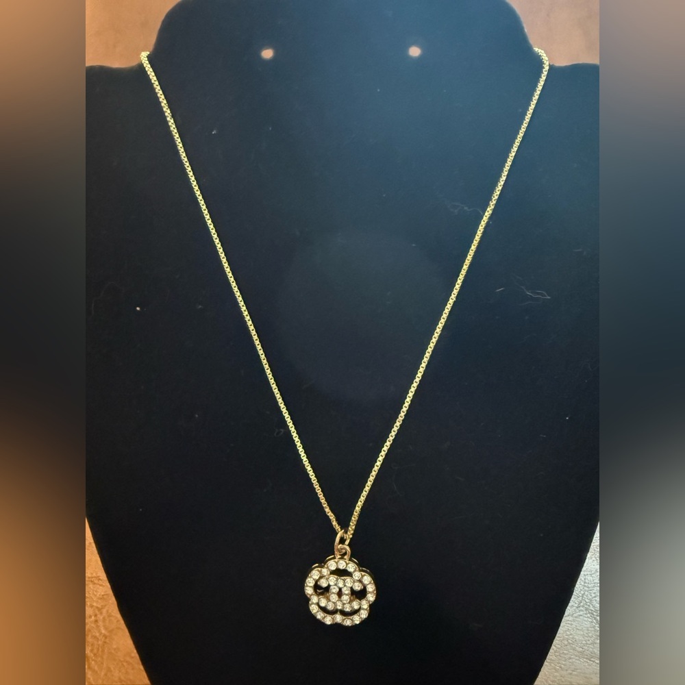 Chanel Crystal CC Flower Charm Pendant w/16” Gold Plated Necklace & Packaging - Picture 4 of 14